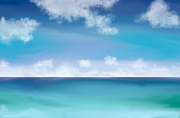 Fototapeta na wymiar blue sky and sea background water color style
