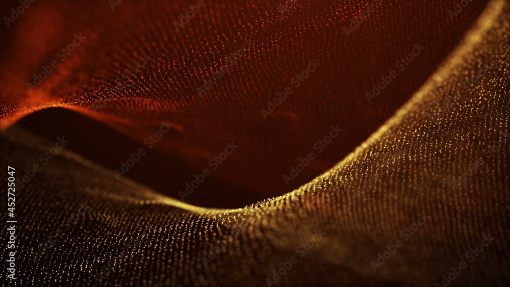 Wall mural christmas golden abstract backdrop swirl fractal curves wireframe grid glowing waves particles. 4k u