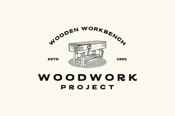 Illustration badge wooden workbench woodworking logo template