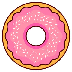Sweet pastry donut with pink icing.Vector flat illustration.Isolated on white background.Fresh bakery.