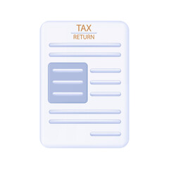 Tax return 3d icon. Concept of an official statement of profits. Submission of a declaration, document on time. Report, business page with information on retention, income generation, cash flow.Vector