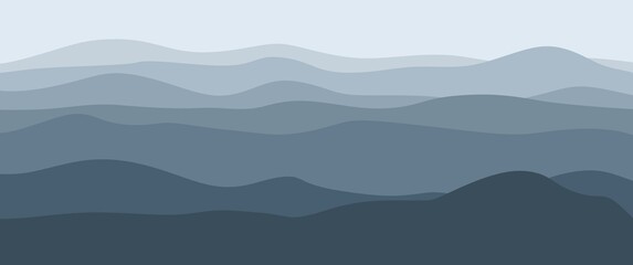Fototapeta na wymiar Minimalist vector landscape illustration of blue mountain layers in the morning used for wallpaper, minimalist illustration, backdrop design.