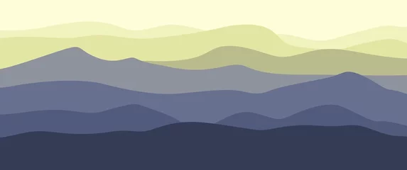 Fotobehang Minimalist vector landscape illustration of blue mountain layers in the morning used for wallpaper, minimalist illustration. © Izzul Khaq