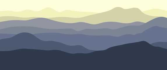 Minimalist vector landscape illustration of mountain layers in the morning used for wallpaper, minimalist illustration.
