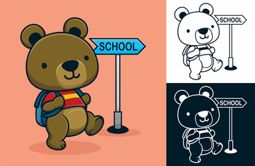 Cartoon of cute bear with backpack going to school