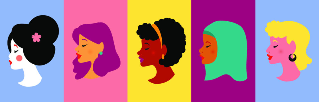 Vintage Women of different Etnies and Cultures Silhouettes