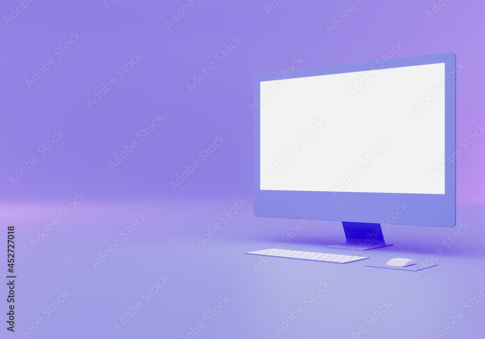 Aufkleber 3d rendering blue computer monitor mockup design