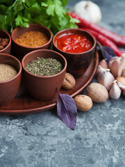 Pepper,paprika, basilik.Georgian food. 