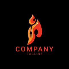 vector image of a combination of cutlery and fire logo with a combination of red and orange colors