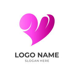 love logo design template concept vector with flat pink color style