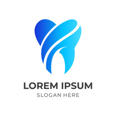 simple dental logo design template concept vector with flat blue color style