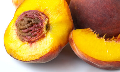 isolated image of ripe peaches close up..image of peaches with pits