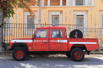 Fototapeta premium Italian Red Fire Brigade Vehicle in Amatrice
