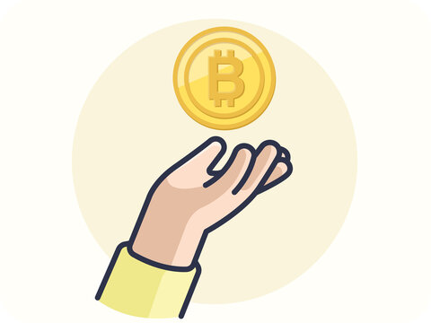 Hand gesture, Money, bitcoins, blockchain technology, bitcoin coin, crypto currency  digital currency, emoji, vector design, icon, flat design and isolated.