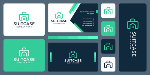 Suitcase design template with house building graphic design vector illustration.