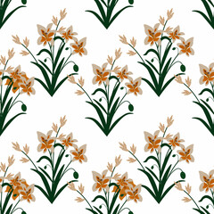 Lilies flowers  Vector ilustration seamless patern with white background.Great for textile,fabric,wrapping paper,and any print.