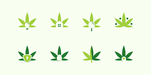 A collection of inspirational marijuana leaf logo designs with various combinations..