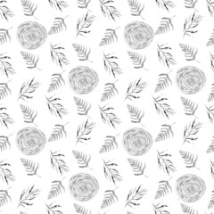 Watercolor black and white floral seamless pattern. Monochrome repeat background. Black floral seamless backdrop for wallpaper, fabric, textile, prints, posters, wrapping paper