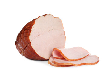 Delicious ham and slices isolated on white