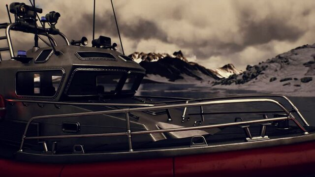 resque boat in cold northern sea