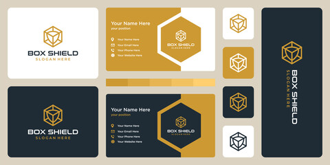 Shield design template with box graphic design vector illustration.