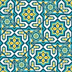 Tapeten Portuguese tile pattern vector seamless parquet with mosaic arabesque ornament. Moroccan ceramic, spanish azulejos, mexican talavera, italian sicily majolica, arabian, mediterranean texture design. © irinelle