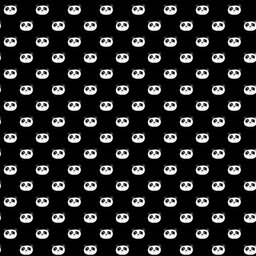 Seamless pattern with cute panda on black background. Funny asian animals. Card, postcards for kids. Flat vector illustration for fabric, textile, wallpaper, poster, gift wrapping paper