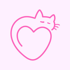 Cute Cat with Heart symbol vector illustration. Cat sleeping heart line  art design. This design can be used in cat rescue, cat clinic and products shop.