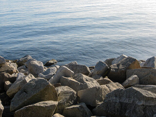 Rocks and sea in the harbor of Dun Laoghaire, Dublin