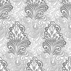 Hand drawn damask style grey pattern on a white background. Seamless pattern, vector.