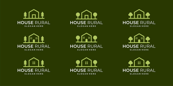 collection of country house logos with flat and abstract models.