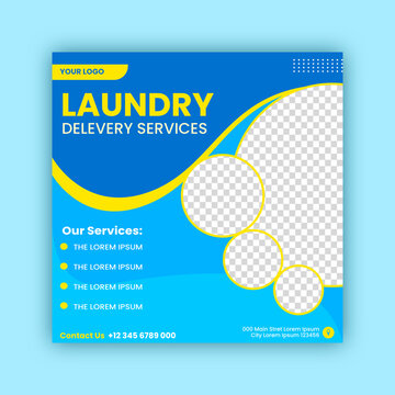 Social Media Laundry Service Template. Shirt, Pants, Clean, Water