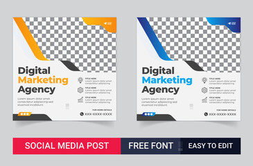 Digital business marketing banner for social media post template. Set of Editable minimal square banner template for social media, Usable for social media, website, flyers, and banners