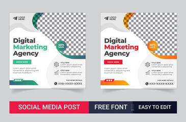 Digital business marketing banner for social media post template. Set of Editable minimal square banner template for social media, Usable for social media, website, flyers, and banners