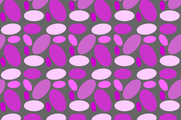 Seamless wallpaper with oval or oval pattern in purple tones in alternate sizes and colors on gray background, idea for fashion fabrics and textile and print products.