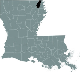 Black highlighted location map of the West Carroll Parish inside gray map of the Federal State of Louisiana, USA