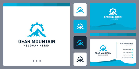 Fototapeta na wymiar gear logo and mountain logo. business card design.
