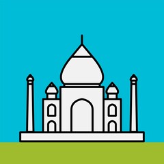 outline simplicity drawing of taj mahal landmark front elevation view.