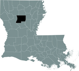 Black highlighted location map of the Winn Parish inside gray map of the Federal State of Louisiana, USA