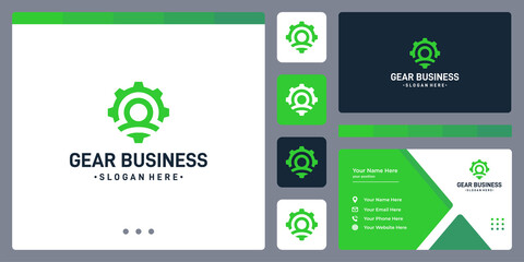gear logo and people logo. business card design template.