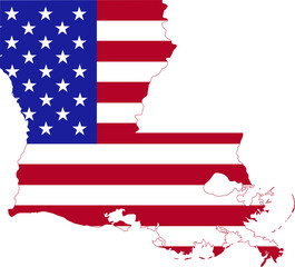 Simple flat US flag map of the Federal State of Louisiana, USA
