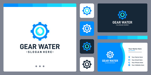 Gear logo design template with water oil graphic design vector illustration.