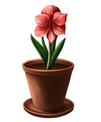 Naklejka na ściany i meble Red flower in a pot digital illustration in pencil style 