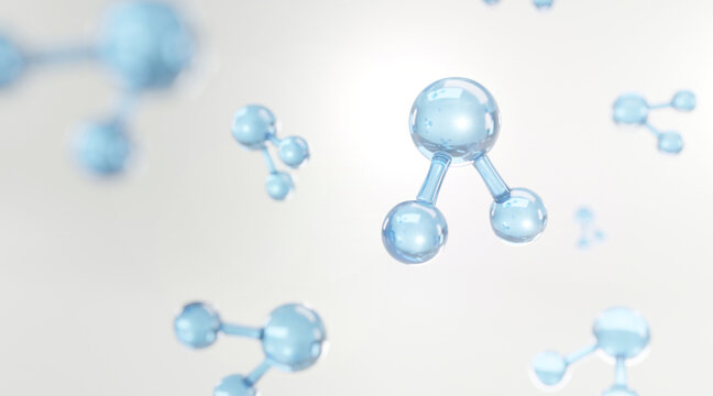 Hydrogen Molecule, Molecules of water background, Abstract background for medical. 3d rendering. 