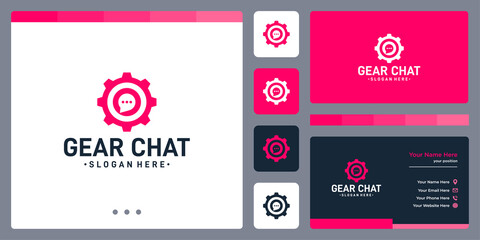 Gear logo design template with chat bubble graphic design vector illustration.