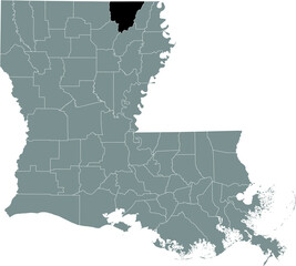 Fototapeta premium Black highlighted location map of the Morehouse Parish inside gray map of the Federal State of Louisiana, USA