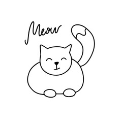 Cute cartoon slipping cat character. Funny baby kitten. Love Greeting card. White background Isolated. Childish hand drawn vector illustration for nursery prints design t shirt postcard Doodle style