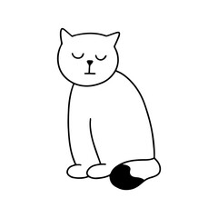 Cute cartoon sitting cat character. Funny baby kitten. Love Greeting card. White background Isolated. Childish hand drawn vector illustration, for nursery prints design t shirt postcard Doodle style