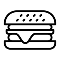 Cheese Burger Icon, Outline Cheese Burger Fast Food Vector Icon For Web Or App Design Isolated On White Background.
