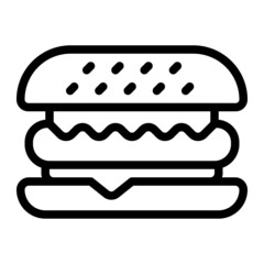 Classic Burger Icon, Outline Classic Burger Fast Food Vector Icon For Web Or App Design Isolated On White Background.
